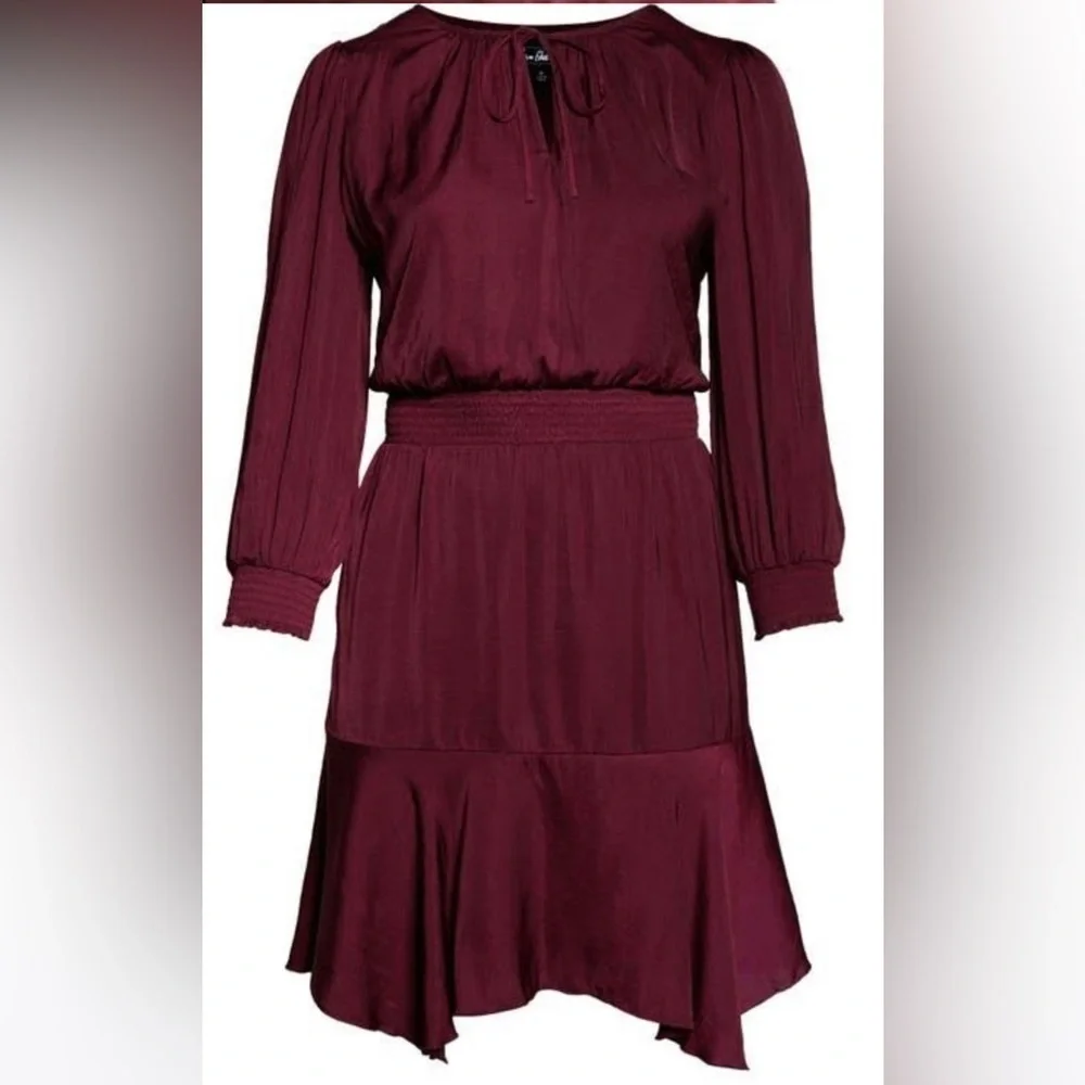 New Sam Edelman Tie Neck Long Sleeve Mini Dress 2X Handkerchief Satin